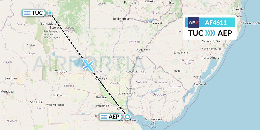 AF4611 Air France Flight Map: Tucuman to Buenos Aires