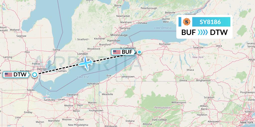 SY8186 Sun Country Airlines Flight Map: Buffalo to Detroit