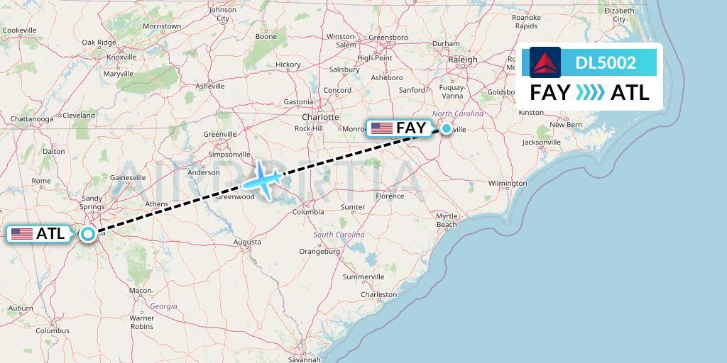 DL5002 Delta Air Lines Flight Map: Fayetteville to Atlanta