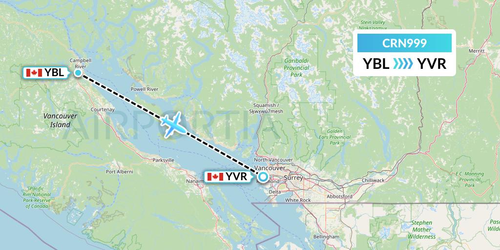CRN999 Aerocaribbean Flight Map: Campbell River to Vancouver