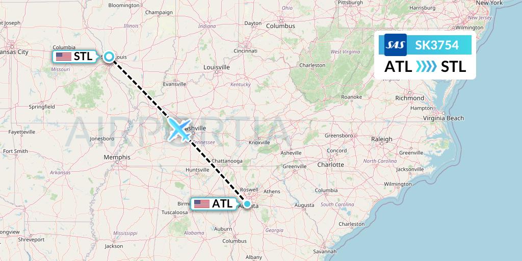 SK3754 SAS Flight Map: Atlanta to St. Louis