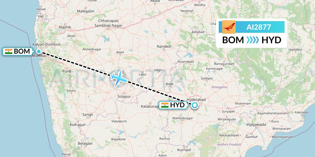 AI2877 Air India Flight Map: Mumbai to Hyderabad