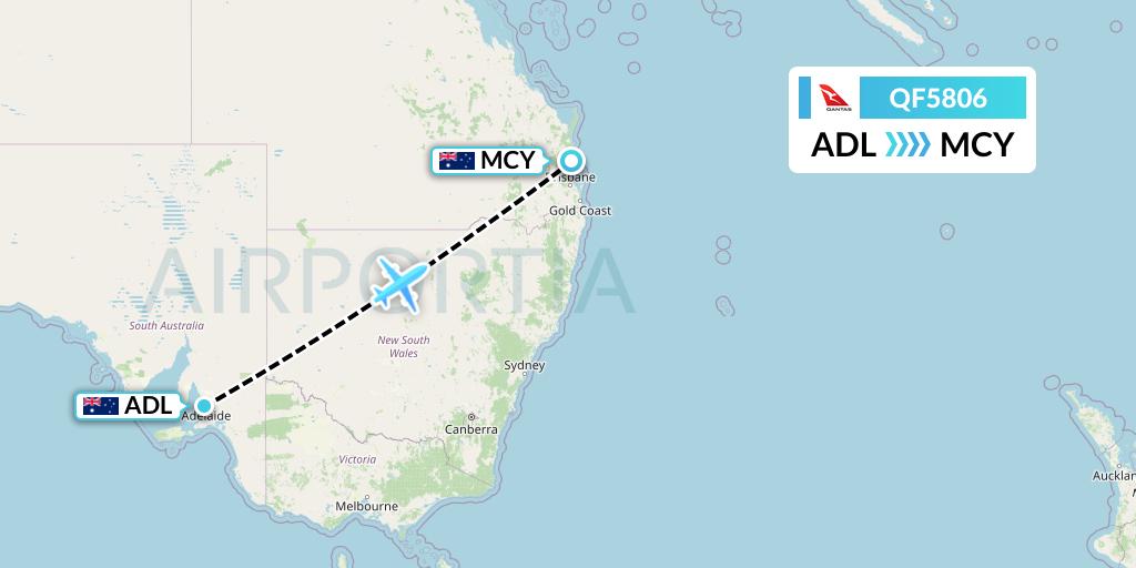 QF5806 Qantas Flight Map: Adelaide to Sunshine Coast