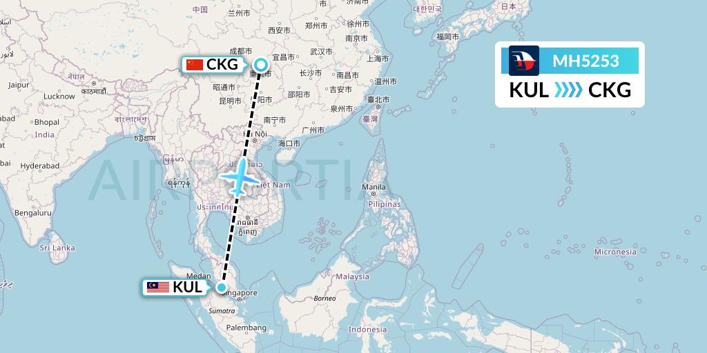 MH5253 Malaysia Airlines Flight Map: Kuala Lumpur to Chongqing