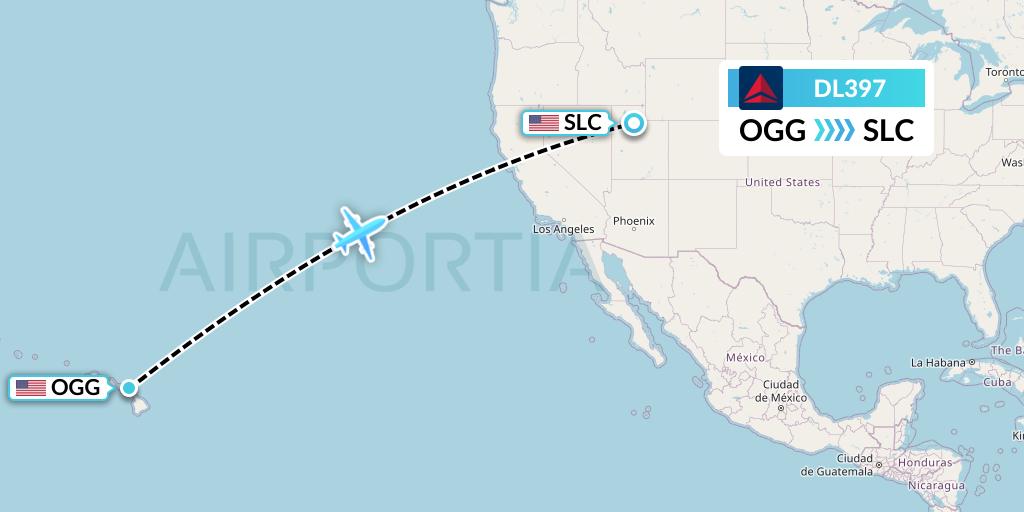 DL397 Delta Air Lines Flight Map: Kahului to Salt Lake City