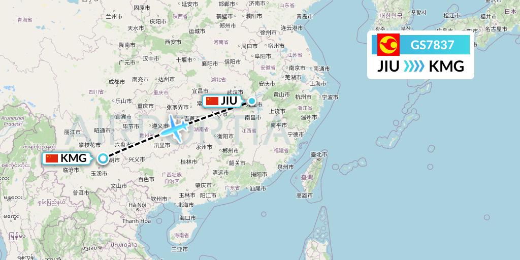 GS7837 Tianjin Airlines Flight Map: Jiujiang to Kunming