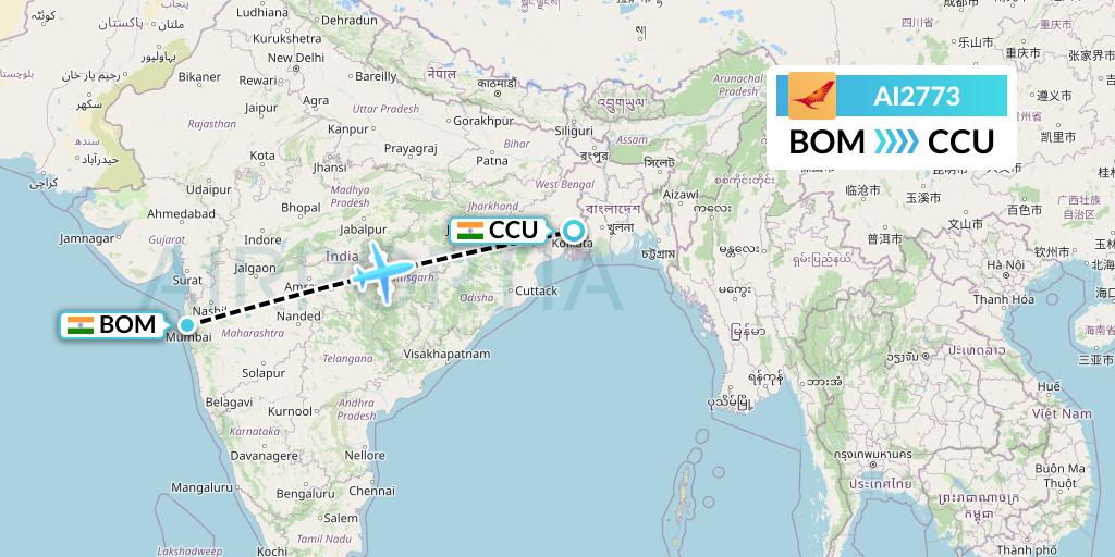 AI2773 Air India Flight Map: Mumbai to Kolkata