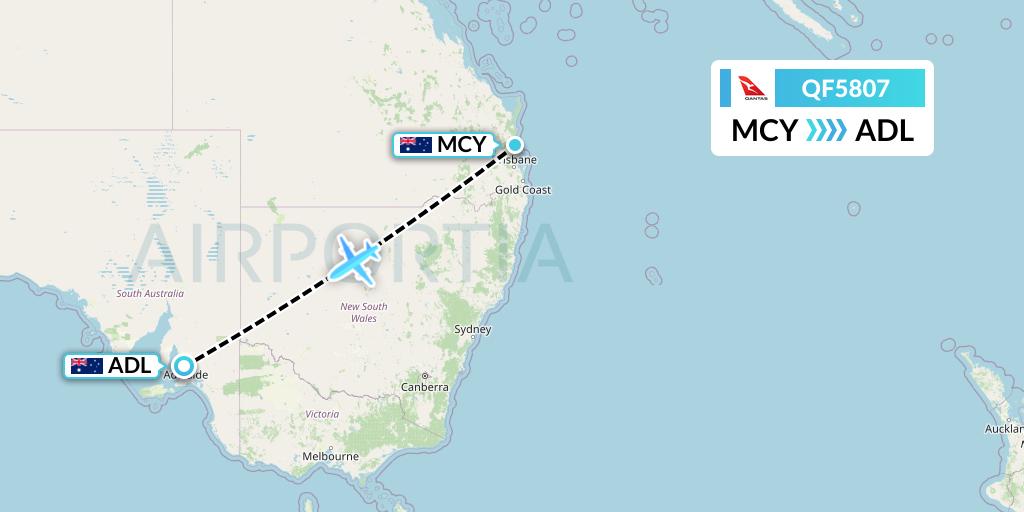 QF5807 Qantas Flight Map: Sunshine Coast to Adelaide