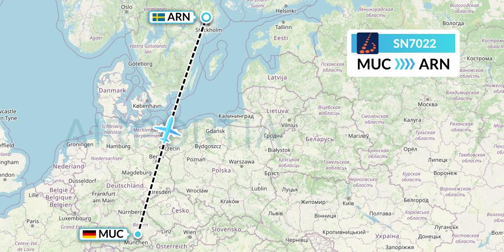 SN7022 Brussels Airlines Flight Map: Munich to Stockholm