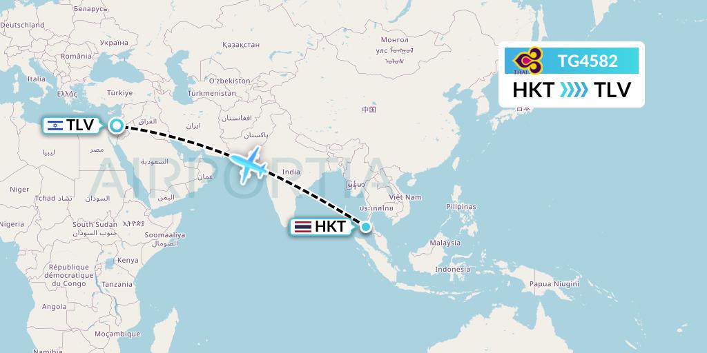 TG4582 Thai Airways Flight Map: Phuket to Tel Aviv