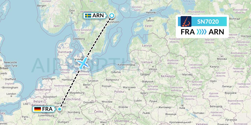 SN7020 Brussels Airlines Flight Map: Frankfurt to Stockholm