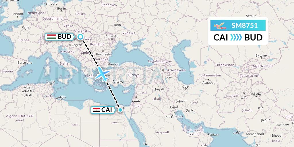 SM8751 Air Cairo Flight Map: Cairo to Budapest