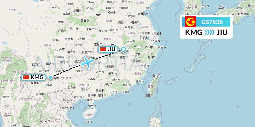 GS7838 Tianjin Airlines Flight Map: Kunming to Jiujiang