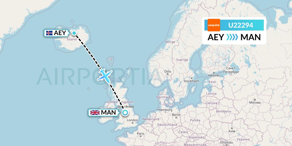 U22294 EasyJet Flight Map: Akureyri to Manchester