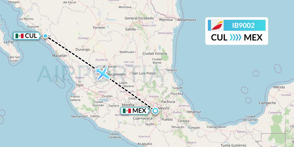 IB9002 Iberia Flight Map: Culiacan to Mexico City