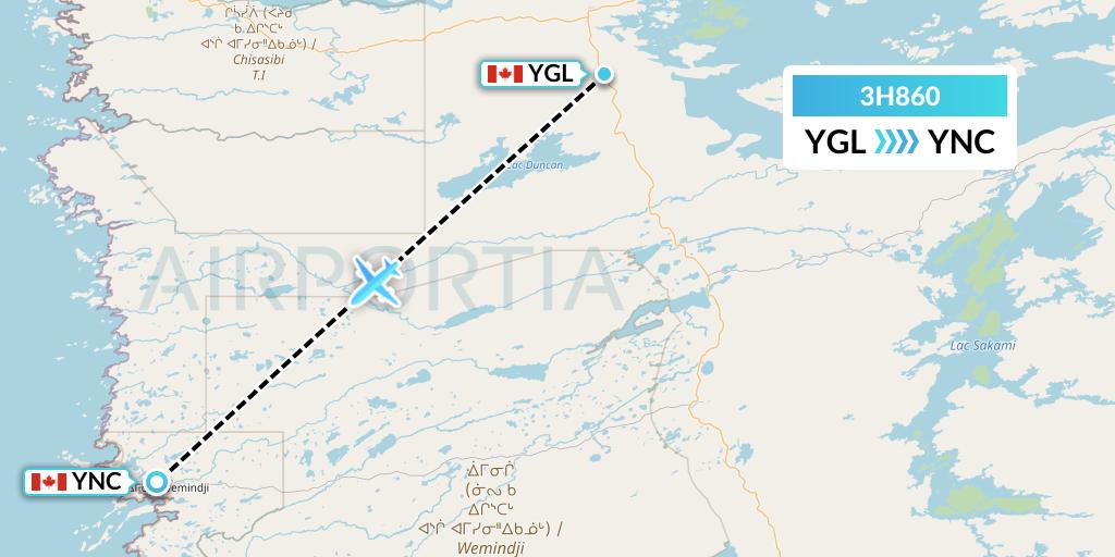 3H860 Air Inuit Flight Map: La Grande Riviere to Wemindji