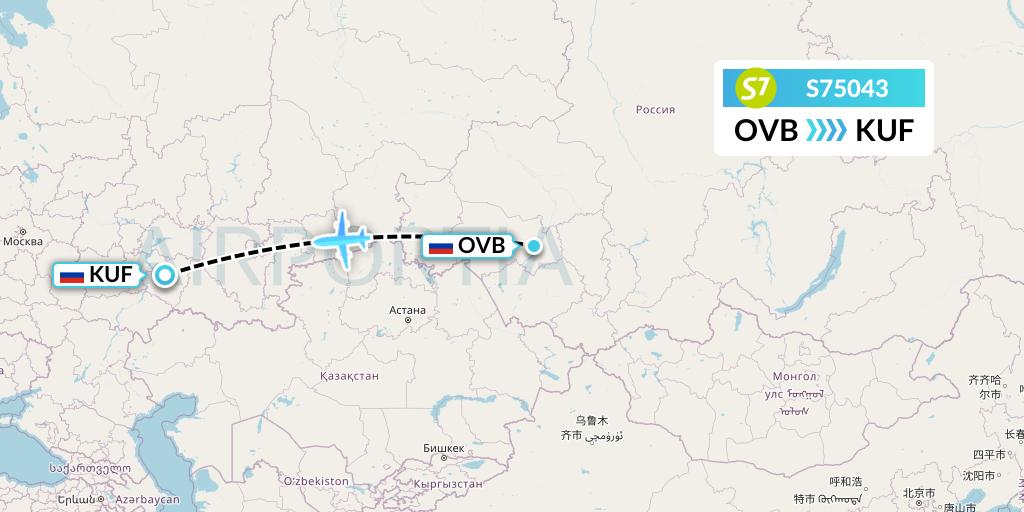 S75043 S7 Airlines Flight Map: Novosibirsk to Samara