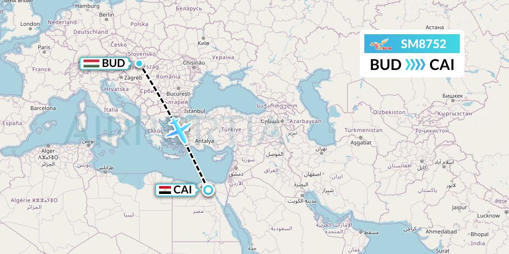 SM8752 Air Cairo Flight Map: Budapest to Cairo