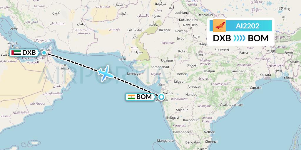 AI2202 Air India Flight Map: Dubai to Mumbai