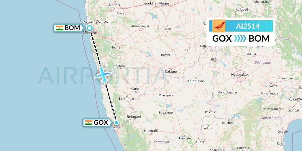 AI2514 Air India Flight Map: Goa to Mumbai