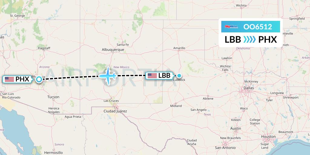 OO6512 SkyWest Airlines Flight Map: Lubbock to Phoenix