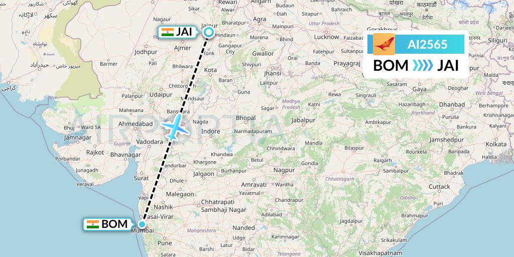 AI2565 Air India Flight Map: Mumbai to Jaipur