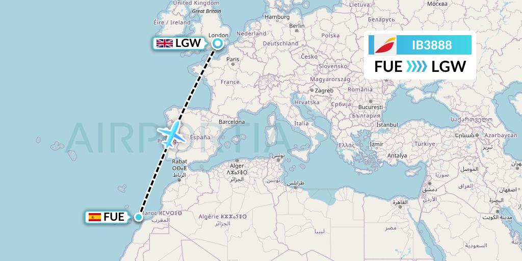 IB3888 Iberia Flight Map: Fuerteventura to London