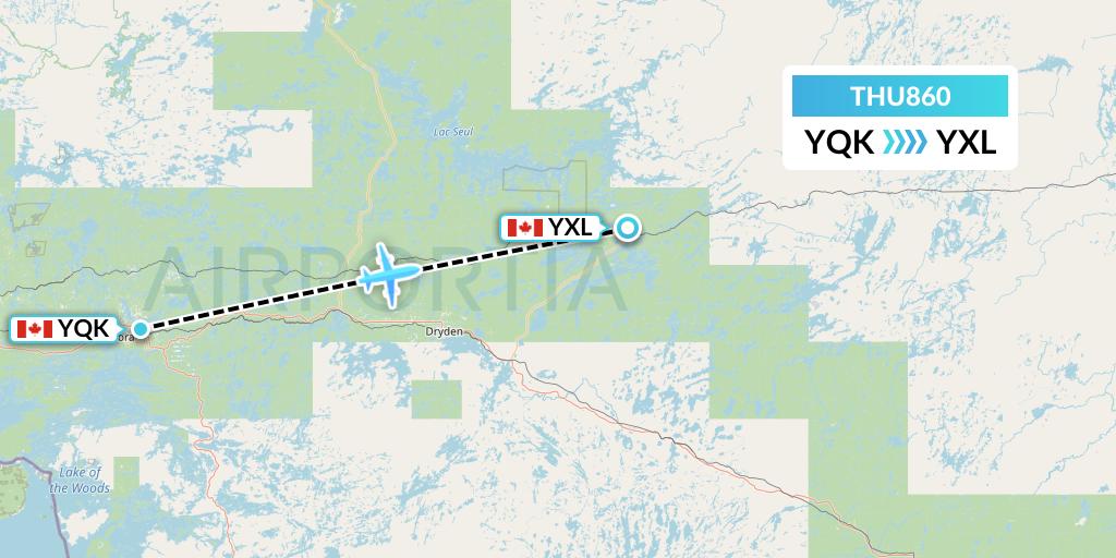 THU860 Thunder Airlines Flight Map: Kenora to Sioux Lookout