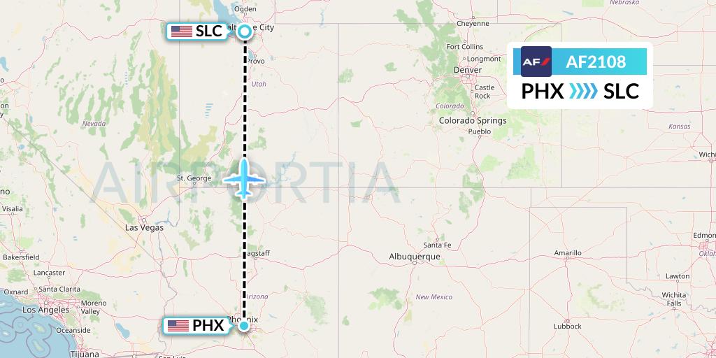 AF2108 Air France Flight Map: Phoenix to Salt Lake City