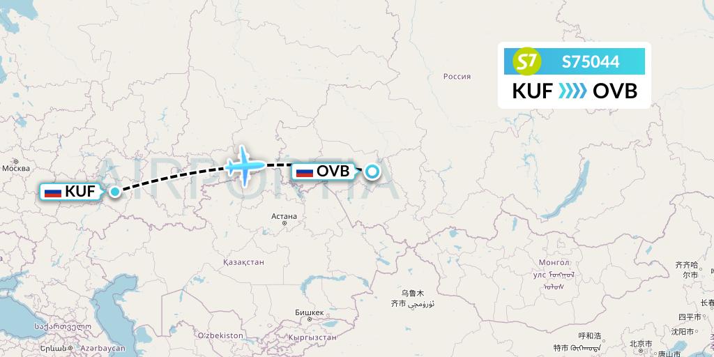 S75044 S7 Airlines Flight Map: Samara to Novosibirsk