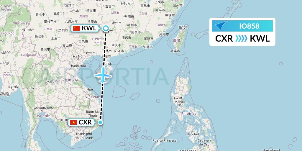 IO858 IrAero Flight Map: Nha Trang to Guilin
