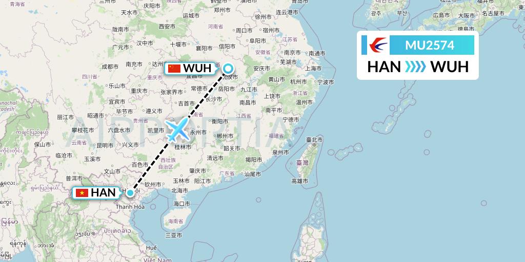 MU2574 China Eastern Airlines Flight Map: Hanoi to Wuhan