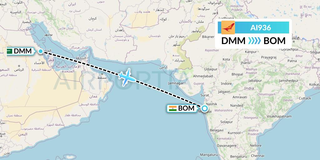 AI936 Air India Flight Map: Dammam to Mumbai