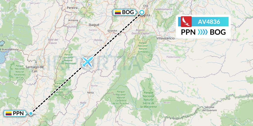 AV4836 Avianca Flight Map: Popayan to Bogota