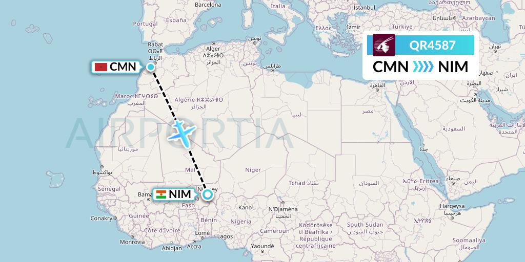 QR4587 Qatar Airways Flight Map: Casablanca to Niamey