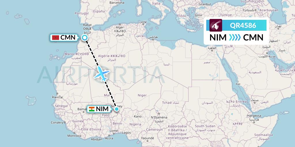 QR4586 Qatar Airways Flight Map: Niamey to Casablanca