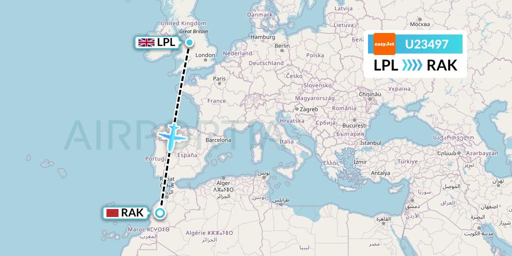 U23497 EasyJet Flight Map: Liverpool to Marrakesh 
