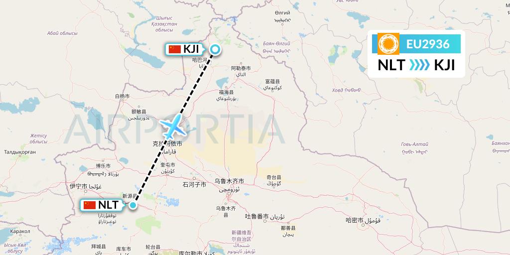 EU2936 Chengdu Airlines Flight Map: Xinyuan to Altay