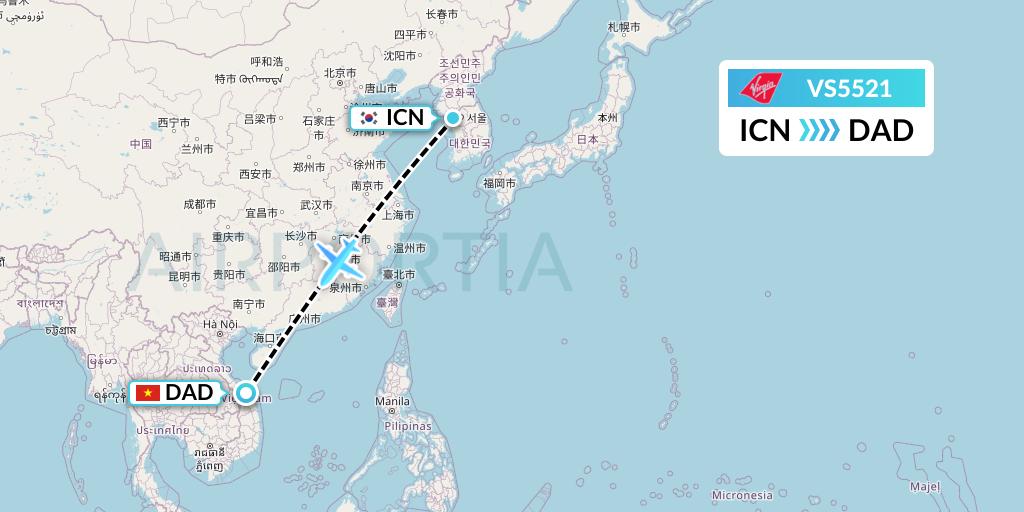 VS5521 Virgin Atlantic Airways Flight Map: Seoul to Da Nang
