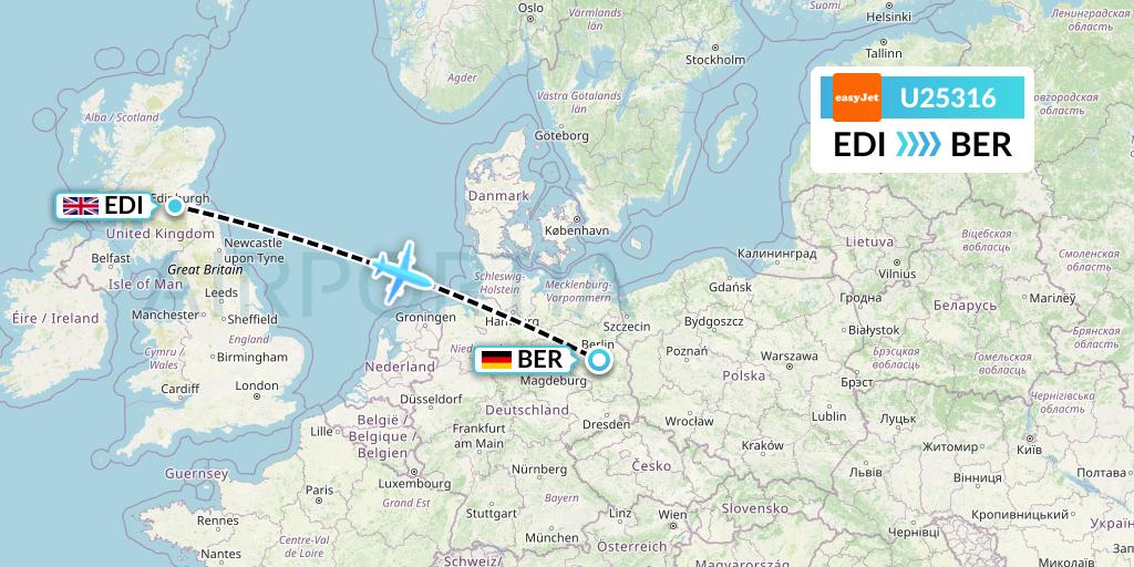 U25316 EasyJet Flight Map: Edinburgh to Berlin