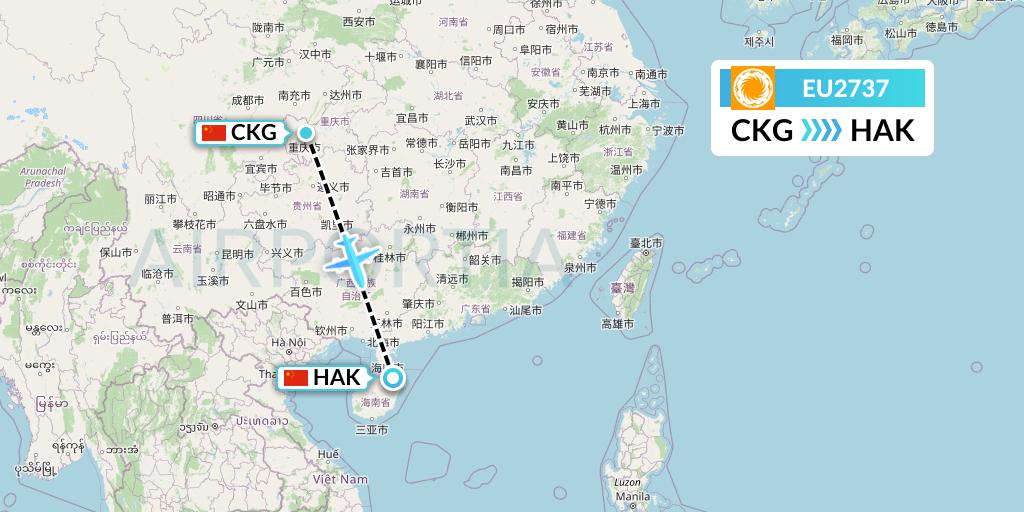 EU2737 Chengdu Airlines Flight Map: Chongqing to Haikou