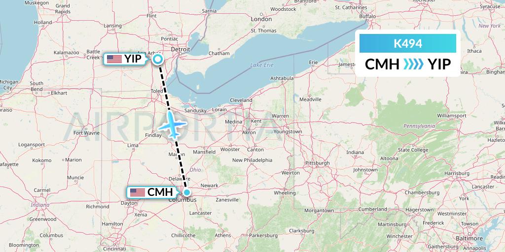 K494 Kalitta Air Flight Map: Columbus to Detroit