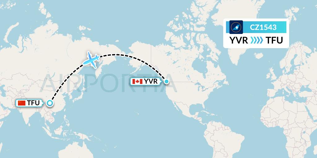 CZ1543 China Southern Airlines Flight Map: Vancouver to Chengdu