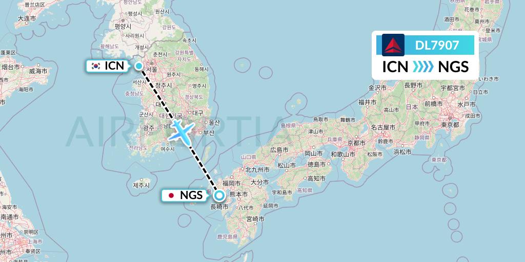 DL7907 Delta Air Lines Flight Map: Seoul to Nagasaki