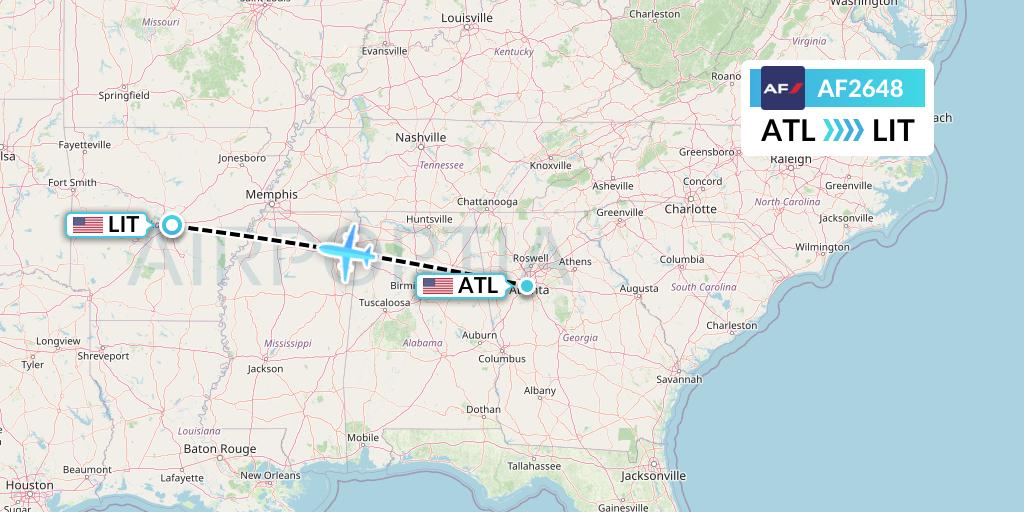 AF2648 Air France Flight Map: Atlanta to Little Rock