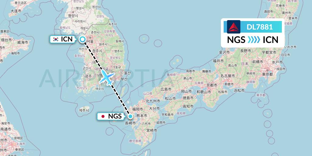 DL7881 Delta Air Lines Flight Map: Nagasaki to Seoul