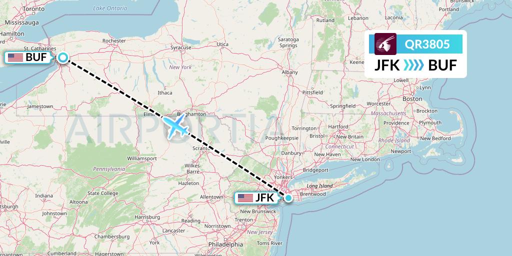 QR3805 Qatar Airways Flight Map: New York to Buffalo