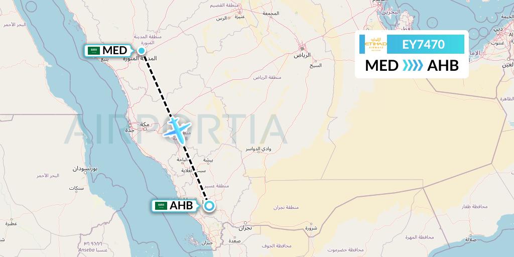 EY7470 Etihad Airways Flight Map: Medina to Abha