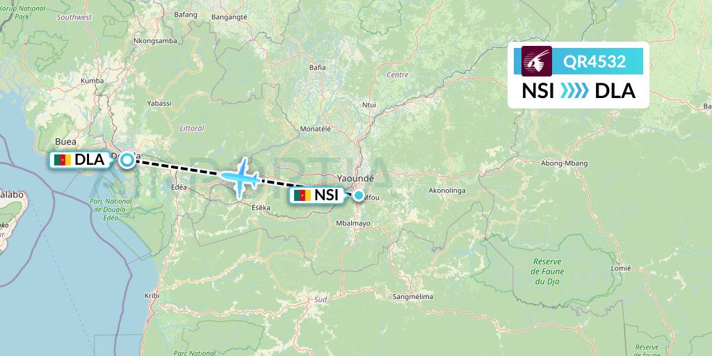 QR4532 Qatar Airways Flight Map: Yaounde to Douala