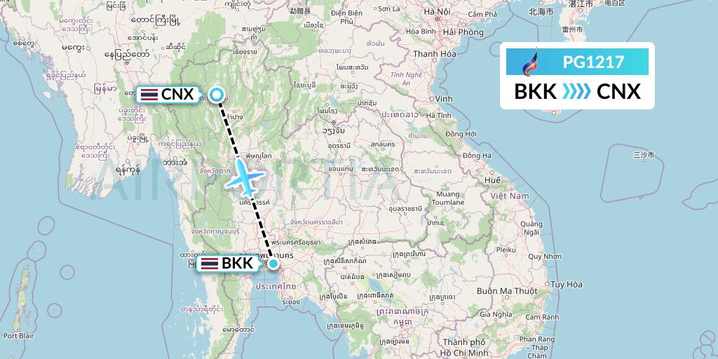PG1217 Bangkok Airways Flight Map: Bangkok to Chiang Mai